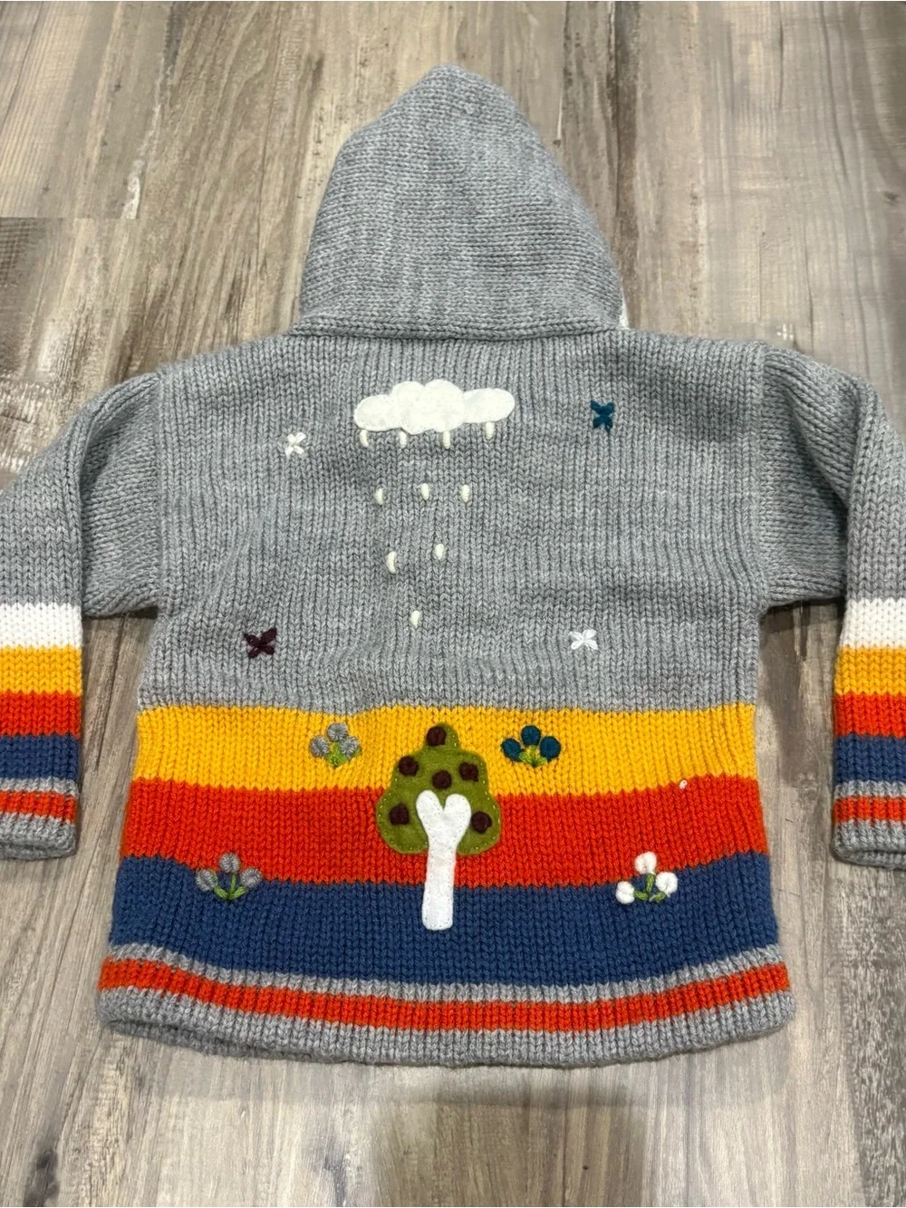 Handmade Peruvian Full Zip Hooded Sweatshirt Farm Animals SZ 2T